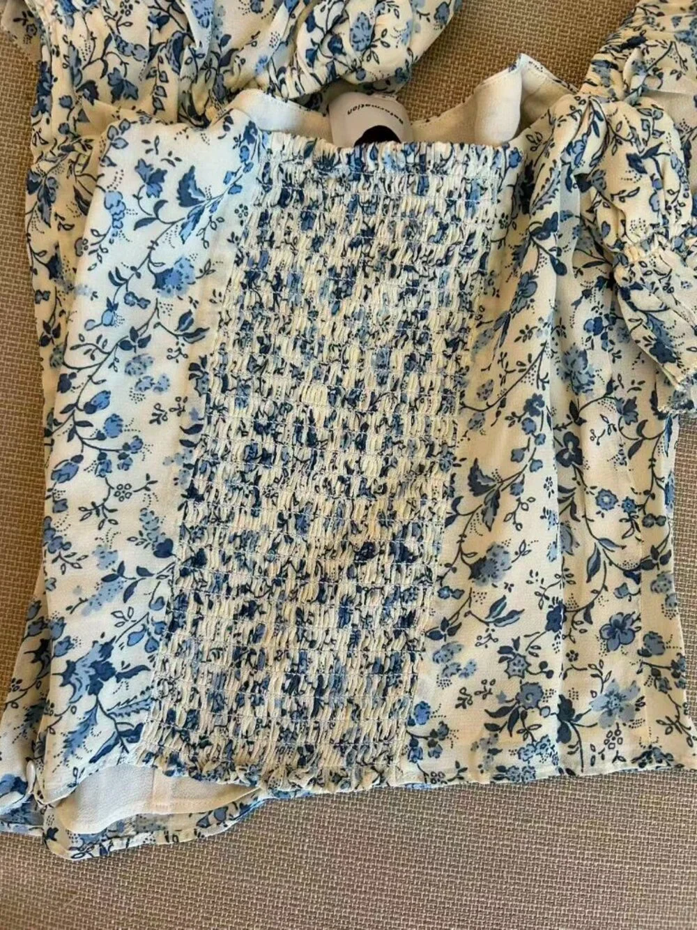 Reformation Marin Top Sz2 Nile Blue Ivory Floral French Blouse